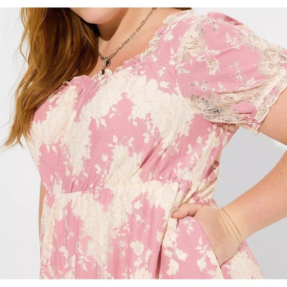 Torrid Mini Two Tone Lace Tiered Babydoll Dress Plus Size 2 2X Milkmaid Coquette - Picture 5 of 15